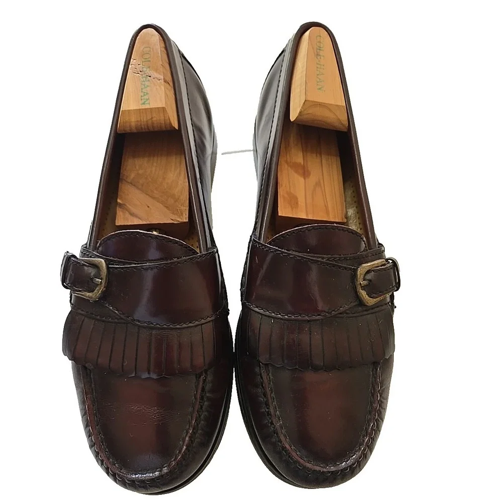 Vintage Cole Haan 8.5 Monk Strap Loafers Burgundy Leather‎ Kiltie Dress  Shoes